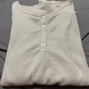 Cream Waffle Knit Henley Top